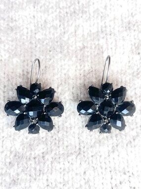Midnight Noir Crystal Floral Cluster Earrings - Gothic Glam - Black Drop
